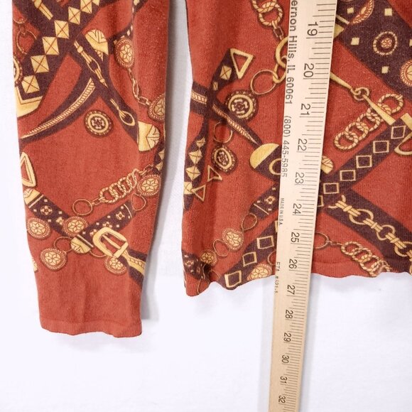 J. McLaughlin Long Sleeve Shirt Medium Ribbed Stretch Orange Gold Print - Picture 9 of 12